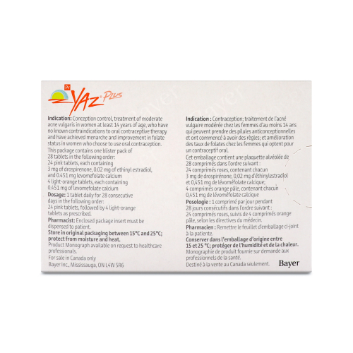 Yaz Plus (Ethinyl Estradiol Drospirenone Levomefolate)