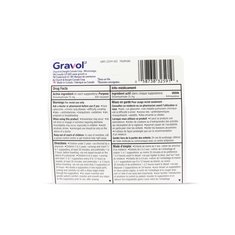 Gravol Kids 10 Suppositories (Dimenhydrinate)