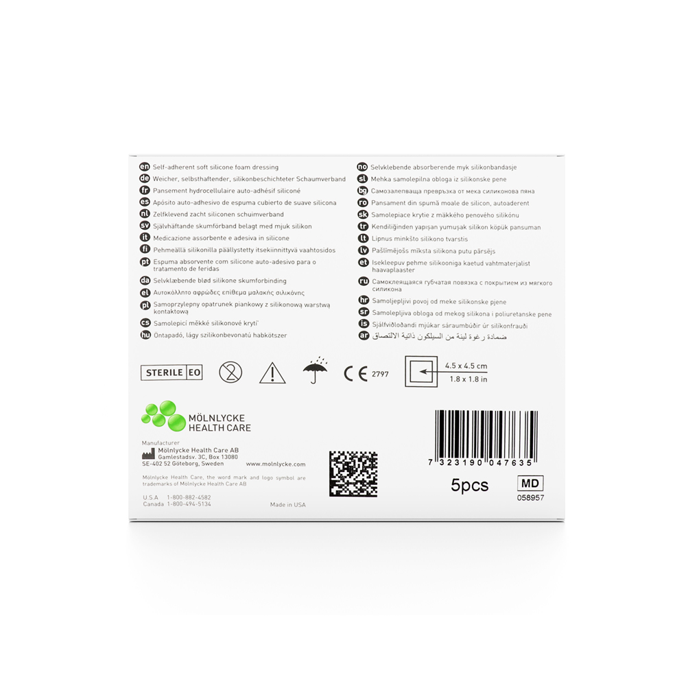 Mepilex border 7.5 cm x 7.5 cm (Polyurethane foam Nonwoven fabric Polyacrylate fibres)