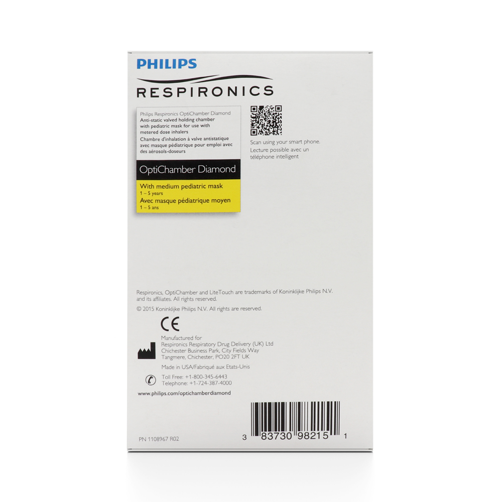 Respironics Philips Anti Static Valved Holding Chamber with LiteTouch Mask Large Mask Pediatric Medium Mask